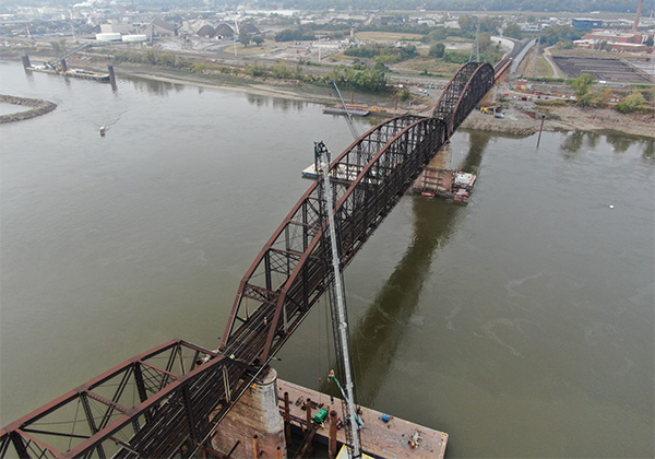 Heger’s drone footage of a railroad truss bridge